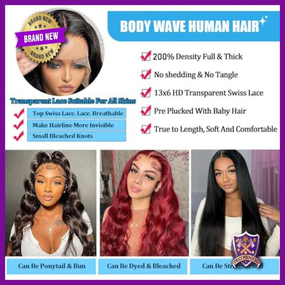 13x6 HD Lace Front Wig Human Hair 200% Density 28\